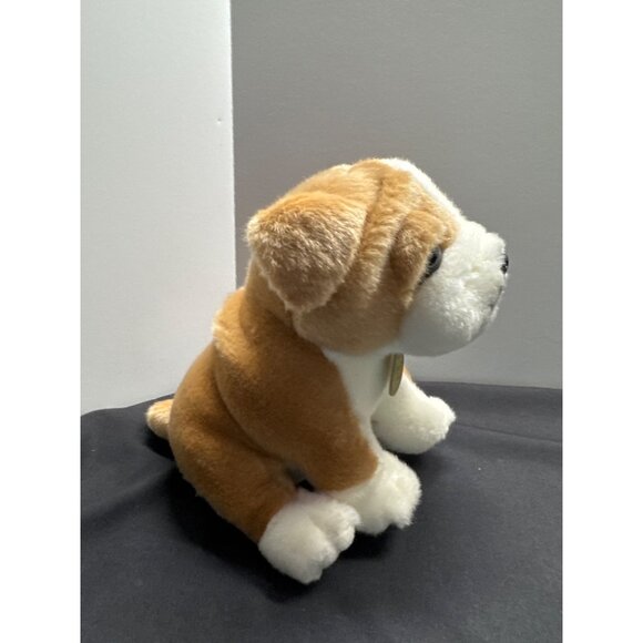 Miyoni by Aurora Soft Plush Bulldog Stuffed Animal Toy 8" Sitting Tan & White Ad - Picture 3 of 10